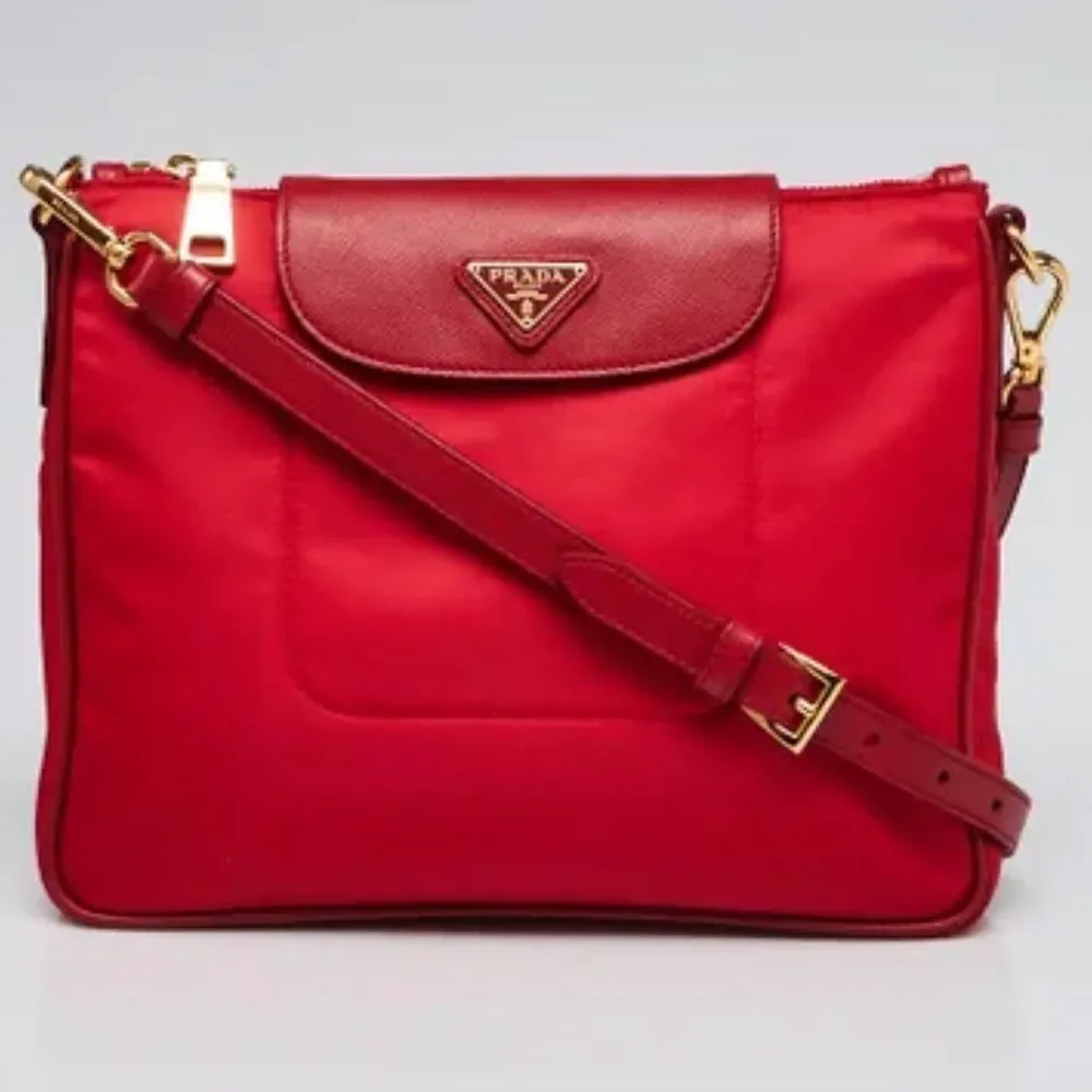 NEW, PRADA Rosso Tessuto Nylon And Saffiano Leather Small Crossbody Bag,